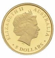 5 Dollars - Elizabeth II 4th Portrait - Frilled Neck Lizard - Gold Proof obverse image