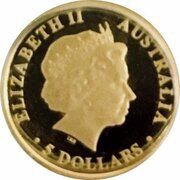 5 Dollars - Elizabeth II 4th Portrait - Saltwater Crocodile; Gold Proof obverse image