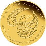 5 Dollars - Elizabeth II 4th Portrait - Kookaburra; Gold Bullion Coin, Australia, 2011 reverse image