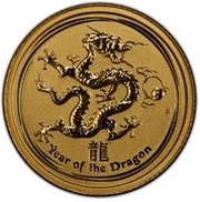 5 Dollars - Elizabeth II 4th Portrait - Year of the Dragon - Gold Bullion Coin, Australia, 2012 reverse image
