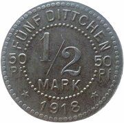 ½ Mark - Tilsit, Germany, 1918 reverse image