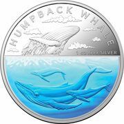 5 Dollars In the name of Elizabeth II; 6th Portrait - Humpback Whale; Silver, Australia, 2023 reverse image