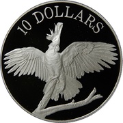 10 Dollars - Elizabeth II 3rd Portrait - White Cockatoo - Piedfort, Australia, 1990 reverse image