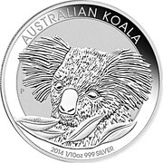 10 Dollars - Elizabeth II 4th Portrait - Koala - Silver Bullion Coin, Australia, 2014 reverse image