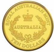 10 Dollars - Elizabeth II 4th Portrait - Australia's First Mints - Gold Proof, Australia, 2016 reverse image
