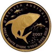 15 Dollars - Elizabeth II 4th Portrait - Great White Shark; Gold proof, Australia, 2007 reverse image