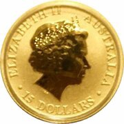 15 Dollars - Elizabeth II 4th Portrait - Kangaroo - Gold Bullion Coin obverse image