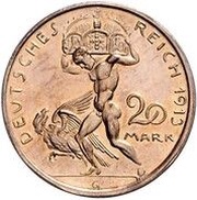 20 Mark - Louis III Pattern, Germany, 1913 reverse image