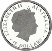 15 Dollars - Elizabeth II 4th Portrait - Discover Australia - Green and Gold Bell Frog obverse image