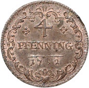4 Pfennig - Charles William Frederick, Germany, 1752 reverse image