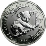 25 Dollars - Elizabeth II 3rd Portrait - Koala - Platinum, Australia, 1995-1996 reverse image