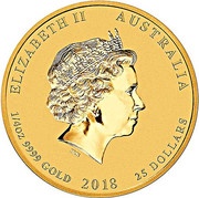 25 Dollars - Elizabeth II 4th Portrait - Year of the Dog - Gold Bullion Coin obverse image