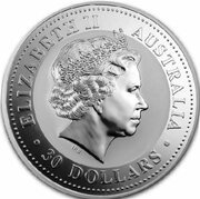 30 Dollars - Elizabeth II 4th Portrait - Australian Kookaburra - Silver Bullion Coin obverse image