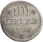 4 Heller Silver pattern strike, Germany, 1768 reverse image