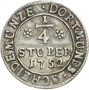 ¼ Stüber Silver pattern strike, Germany, 1752 reverse image