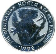 50 Dollars - Elizabeth II 3rd Portrait - Koala - Platinum Bullion Coin, Australia, 1991-1992 reverse image