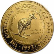50 Dollars - Elizabeth II 3rd Portrait - Kangaroo - Gold Bullion Coin, Australia, 1992-1993 reverse image