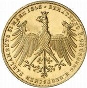 2 Gulden Constitutional Convention - Gold pattern strike, Germany, 1848 reverse image