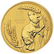 50 Dollars - Elizabeth II 6th Portrait - Year of the Mouse - Gold Bullion Coin, Australia, 2020 reverse image
