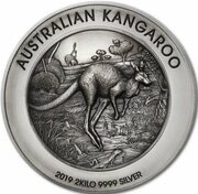 60 Dollars - Elizabeth II 6th Portrait - Australian Kangaroo - Silver Antiqued, Australia, 2019 reverse image