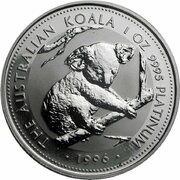 100 Dollars - Elizabeth II 3rd Portrait - Koala - Platinum, Australia, 1995-1996 reverse image