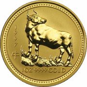 100 Dollars - Elizabeth II 3rd Portrait - Year of the Ox - Gold Bullion Coin, Australia, 1997 reverse image