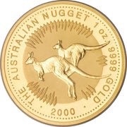 100 Dollars - Elizabeth II 4th Portrait - Kangaroo - Gold Bullion Coin, Australia, 1999-2000 reverse image