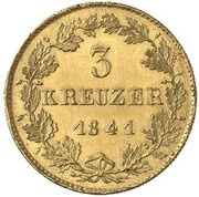 3 Kreuzers - Charles Gold Pattern, Germany, 1841 reverse image