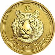 100 Dollars - Elizabeth II 4th Portrait - Year of the Tiger - Gold Bullion Coin reverse image