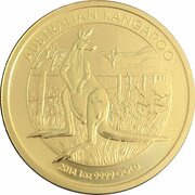 100 Dollars - Elizabeth II 4th Portrait - Australian Kangaroo - Gold Bullion Coin, Australia, 2014 reverse image