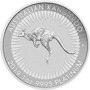 100 Dollars - Elizabeth II 6th Portrait - Kangaroo - Platinum Bullion Coin, Australia, 2019-2022 reverse image