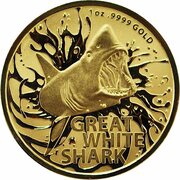 100 Dollars - Elizabeth II 6th Portrait - Great White Shark - Gold Bullion Coin, Australia, 2021 reverse image