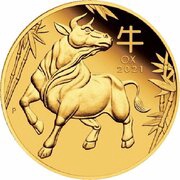 100 Dollars - Elizabeth II 6th Portrait - Year of the Ox - Gold Bullion Coin, Australia, 2021 reverse image