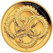 100 Dollars - Elizabeth II 6th Portrait - Dragon - Gold Proof Coin, Australia, 2022 reverse image