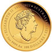 100 Dollars In the name of Elizabeth II; 6th Portrait - Dragon and Koi - Gold Bullion obverse image
