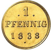 1 Pfennig - George Gold Pattern, Germany, 1838 reverse image