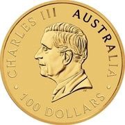 100 Dollars - Charles III 1st Portrait - Australian Kangaroo - Gold Bullion Coin obverse image