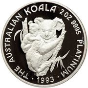 200 Dollars - Elizabeth II 3rd Portrait - Koala - Platinum, Australia, 1993 reverse image