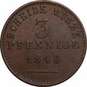 3 Pfennige - Paul Frederick August, Germany, 1848 reverse image