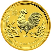 200 Dollars - Elizabeth II 4th Portrait - Year of the Rooster - Gold Bullion Coin, Australia, 2017 reverse image