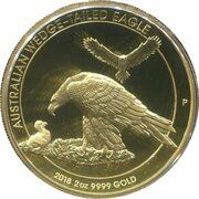 200 Dollars - Elizabeth II 4th Portrait - Wedge-tailed Eagle - High Relief Gold Proof, Australia, 2018 reverse image