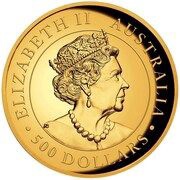 500 Dollars - Elizabeth II 6th Portrait - Australian Kookaburra - Gold Bullion Coin obverse image
