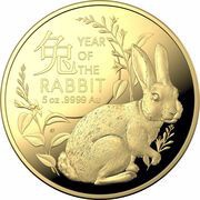 500 Dollars - Elizabeth II Posthumous; 6th Portrait - Year of the Rabbit; Gold Bullion, Australia, 2023 reverse image