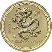 3000 Dollars - Elizabeth II 4th Portrait - Year of the Dragon - Gold Bullion Coin, Australia, 2000 reverse image