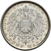 5 Mark - William II Pattern, Germany, 1904 reverse image