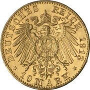 10 Mark - William II Pattern, Germany, 1913 reverse image
