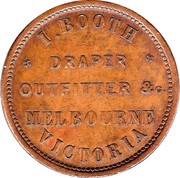 1 Penny I. Booth Melbourne; Victoria, Australia, 1855 reverse image