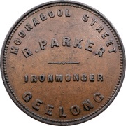 1 Penny - R. Parker - Ironmonger Geelong; Victoria, Australia,  reverse image