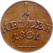 1 Heller - Charles August, Germany, 1801-1813 reverse image