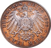 2 Marks - Frederick August III Leipzig University, Germany, 1909 reverse image